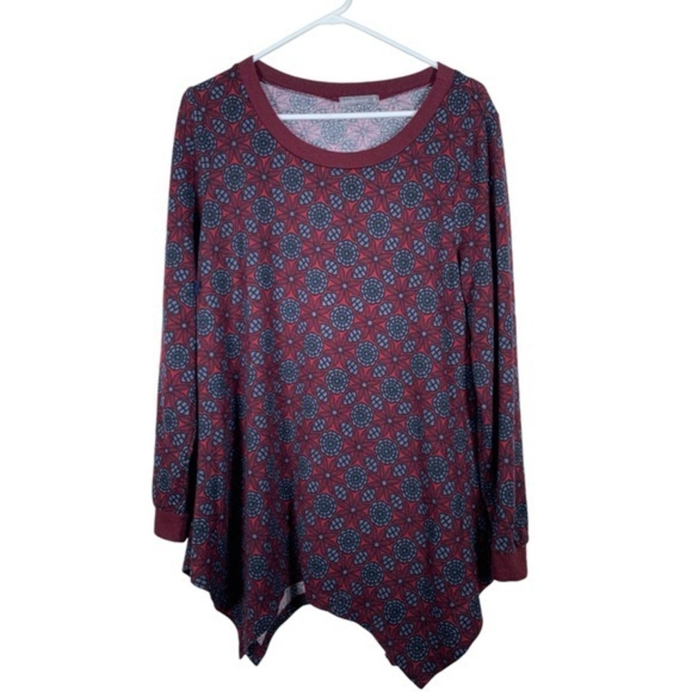 Lordkirsch Maroon Gray Long Sleeve Blouse Size 4 Med EUC #VEG-0292